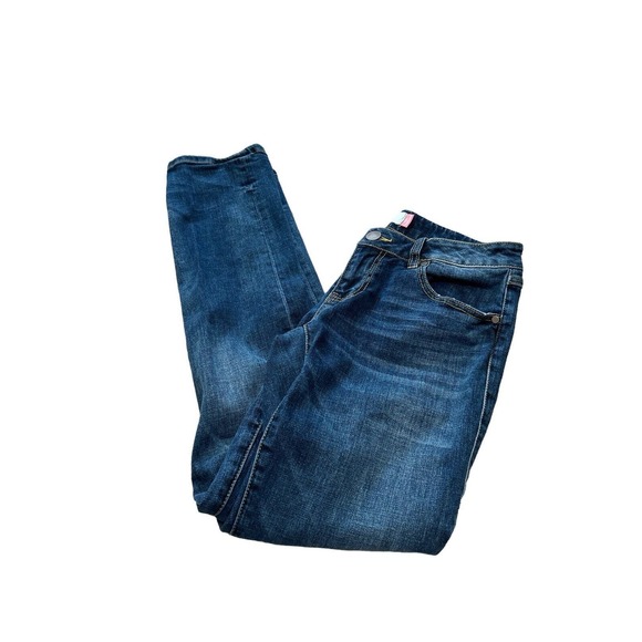 CAbi 5695 Patchwork Slim Boyfriend Jeans Womens Size‎ 2 Distressed Engineer Blue - Picture 1 of 9